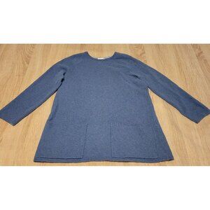J Jill Pure Jill Blue Pullover Sweater Sz S Front Pockets Cotton/ Wool Blend
